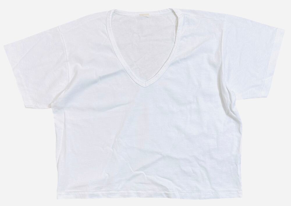 Buck Mason Women's T-Shirt Toughknit Boyfriend Crop V-Neck Tee in White